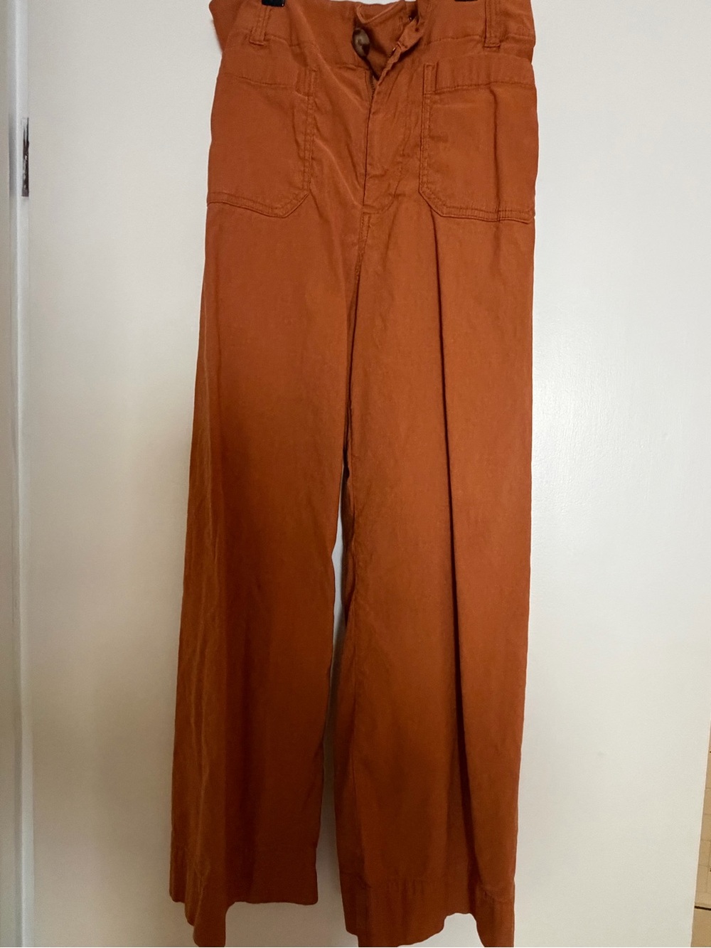 Maeve Anthropologie The Colette Wide-Leg Chinos in Rust Orange